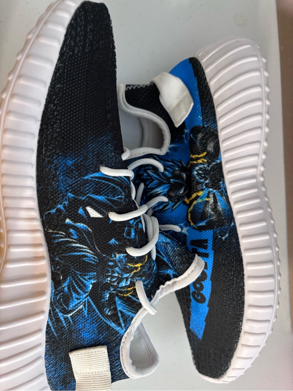 Men's Blue and Black Gogeta Graphic Knit Sneakers with White Sole